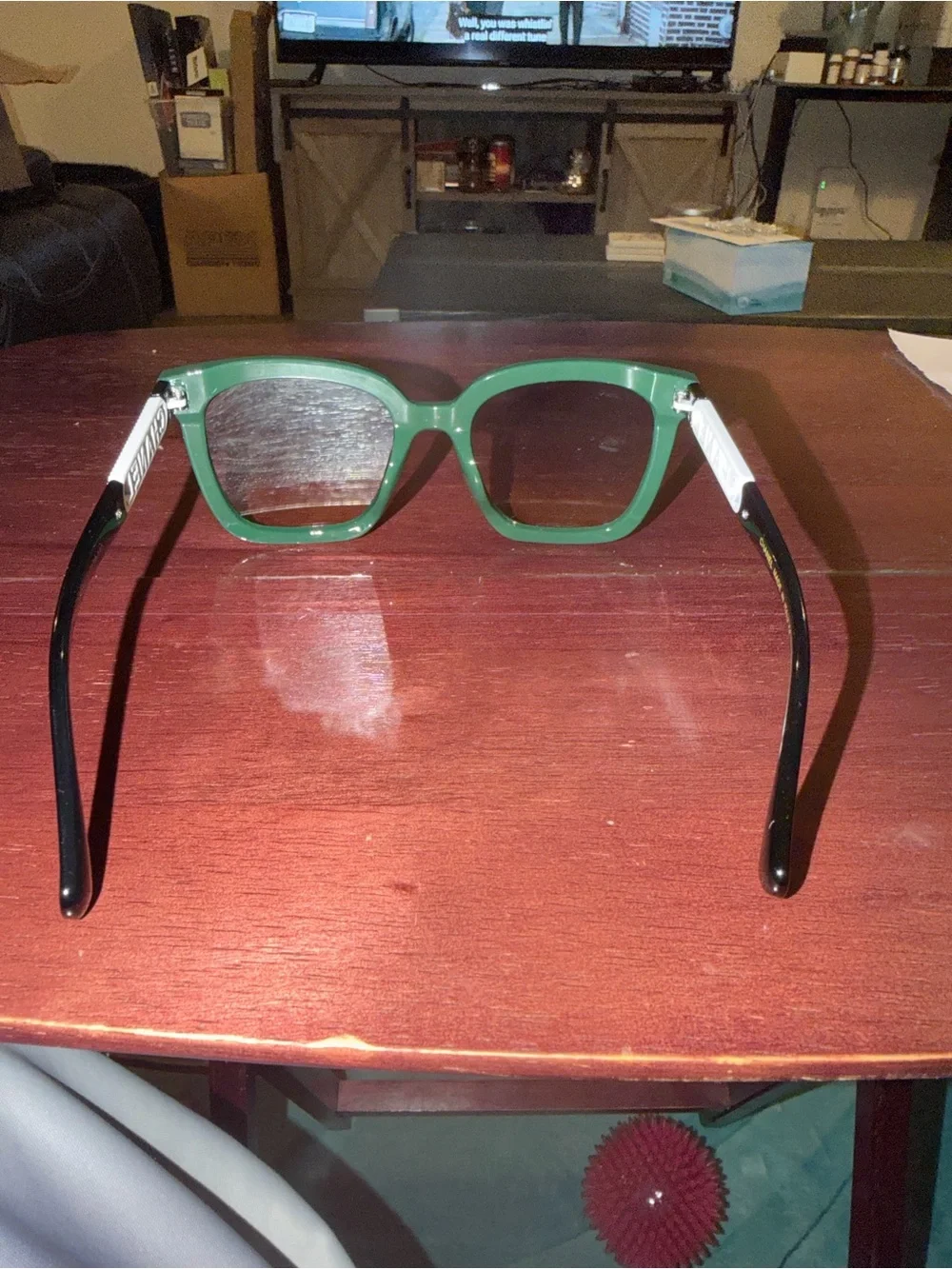 CHANEL Green Frame Sunglasses with Gradient Brown Lenses